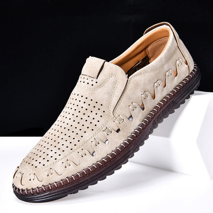 Mens genuine cowhide slip-on loafers, comfortable & breathable footwear for everyday casual wear.