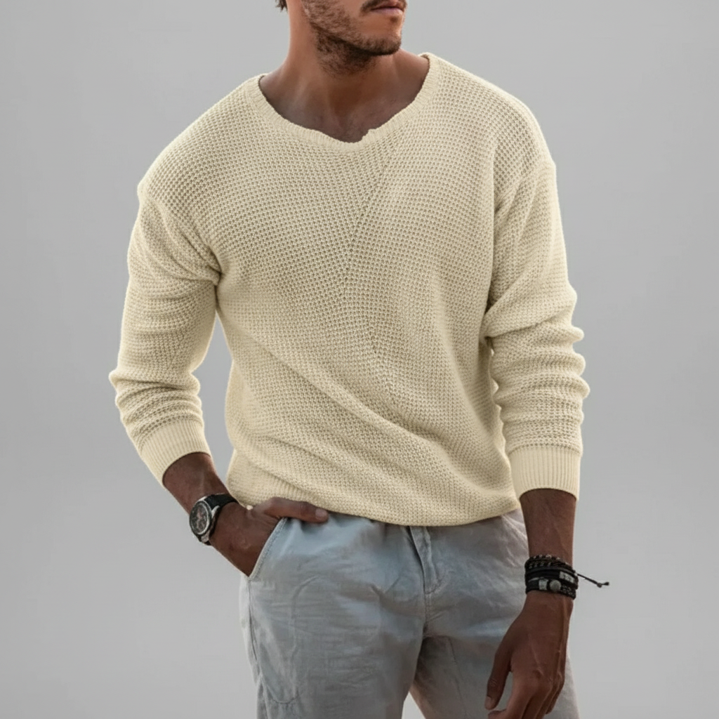 Classic men's Joseph long sleeve knit sweater in a dark color, ideal for comfort and warmth