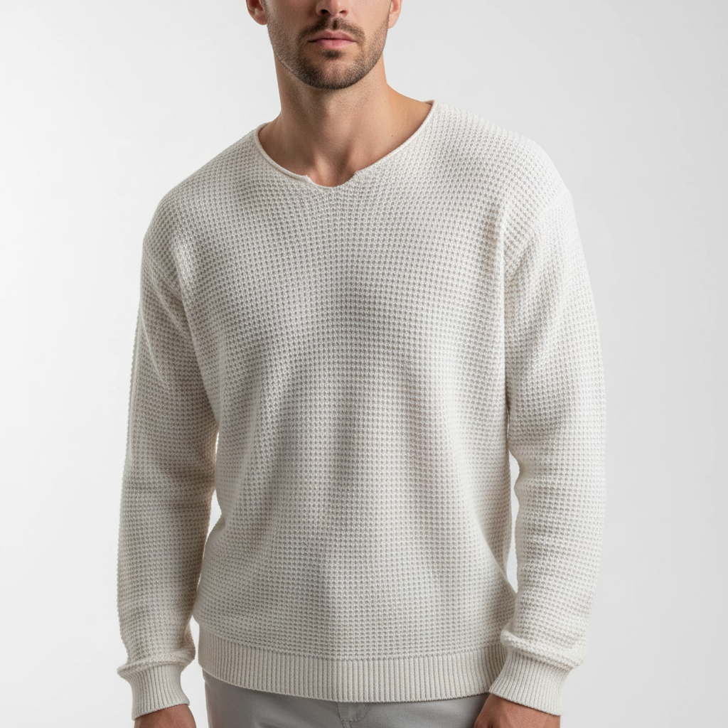 Stylish men's long sleeve knit pullover, Joseph, in a neutral tone, versatile for casual wear