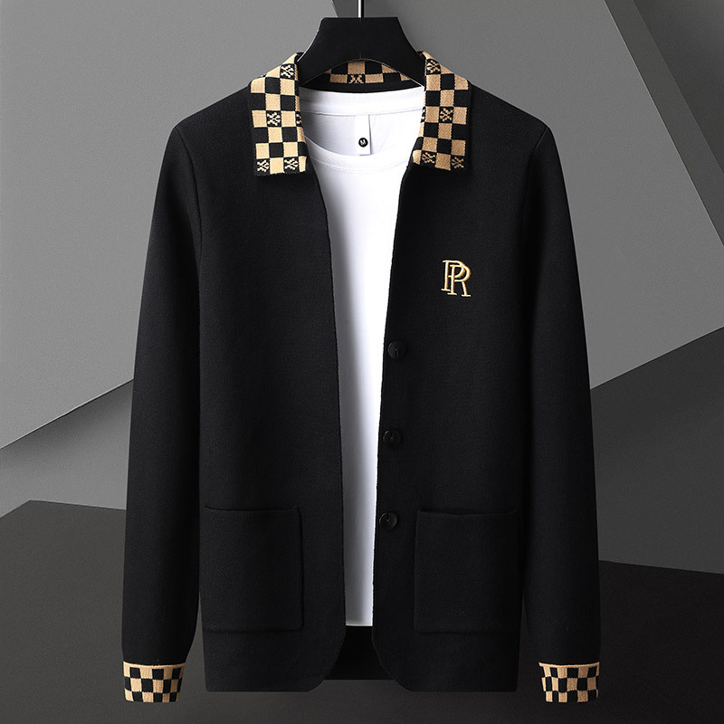 Versatile men's button-up cardigan for sophisticated casual wear. Ideal long-sleeve sweater for layering and warmth.