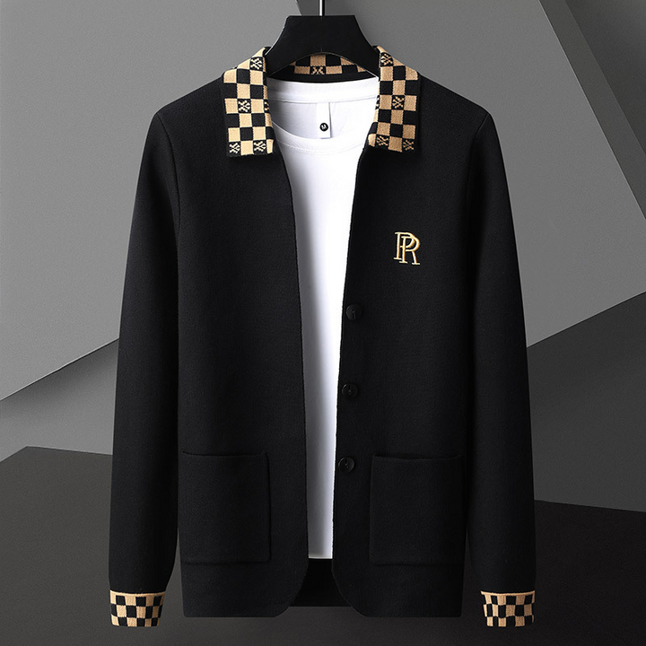 Versatile men's button-up cardigan for sophisticated casual wear. Ideal long-sleeve sweater for layering and warmth.