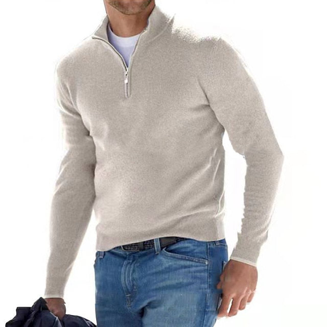 Stylish knit long sleeve men's pullover sweater, perfect for smart casual layering.
