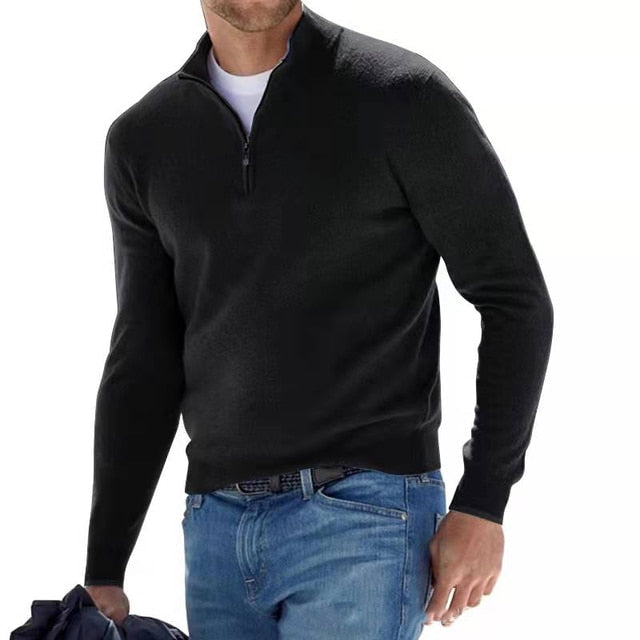 Comfortable men's long sleeve pullover sweater, featuring a casual yet stylish fit.