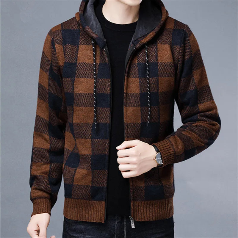 Durable men's plaid zip-up hoodie, a cozy & stylish layer for casual outerwear.