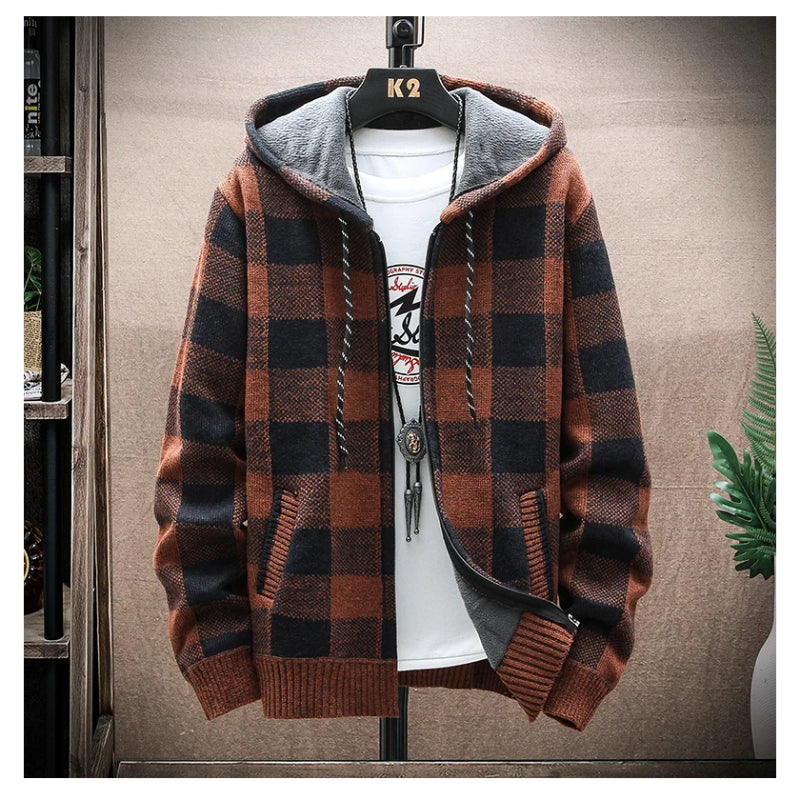 Comfortable men's checkered zip hoodie, perfect for layering with a stylish plaid design.