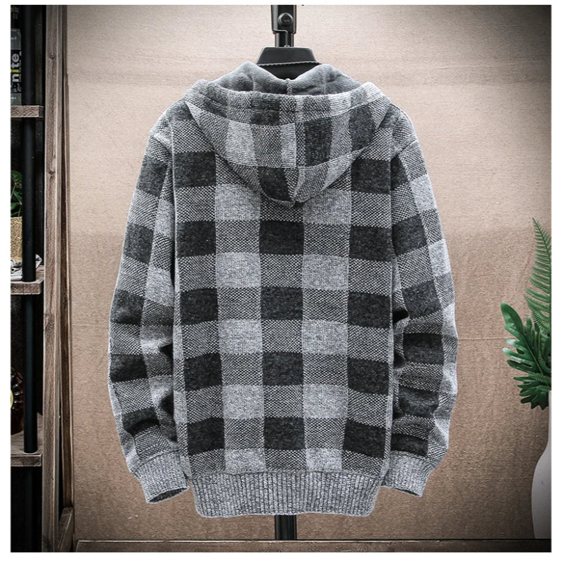 Men's comfortable zip-up hoodie, stylish checkered plaid pattern, durable for daily use.