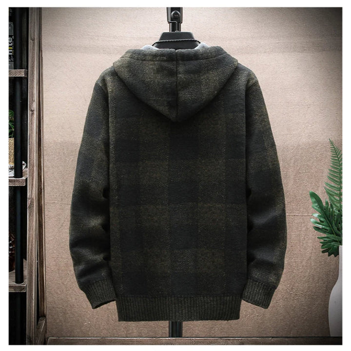 Comfortable men's zip hoodie, checkered plaid pattern, stylish & durable for layering.