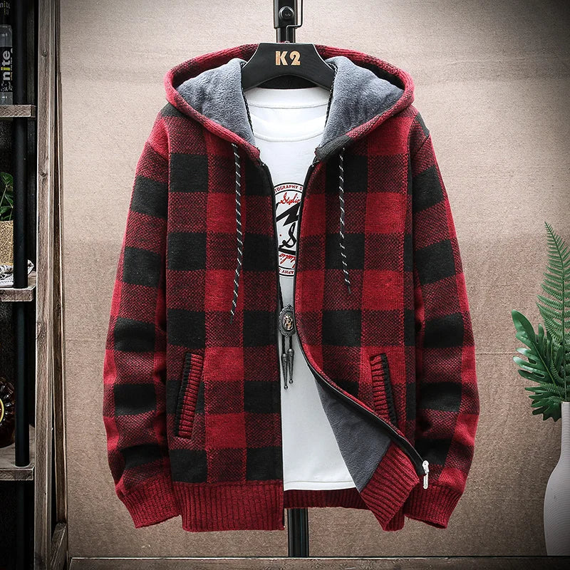 Stylish men's checkered zip-up hoodie, a durable & cozy layer for everyday comfort.