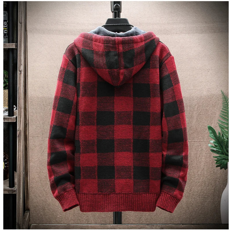 Durable men's zip hoodie with checkered pattern, ideal for outerwear & casual style.