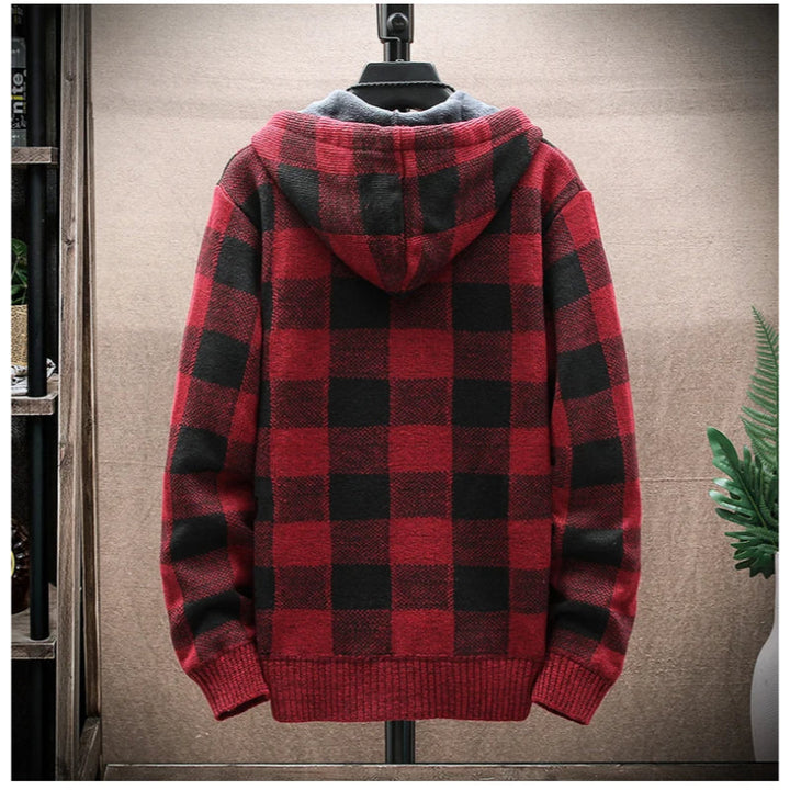 Durable men's zip hoodie with checkered pattern, ideal for outerwear & casual style.