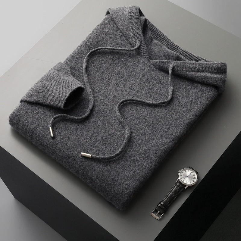 Front view of a men's comfortable pullover hoodie with drawstrings & a front pocket, perfect for cozy everyday wear.