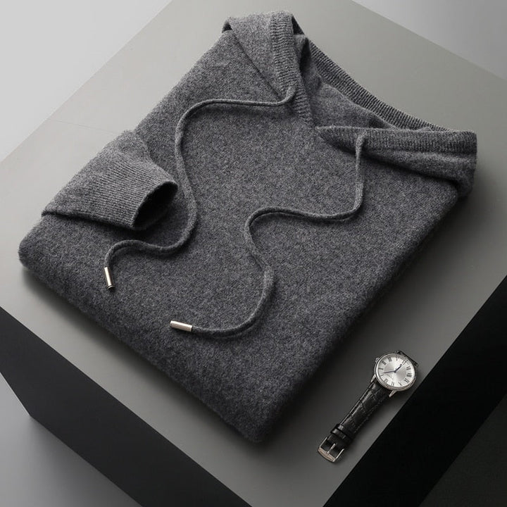 Front view of a men's comfortable pullover hoodie with drawstrings & a front pocket, perfect for cozy everyday wear.