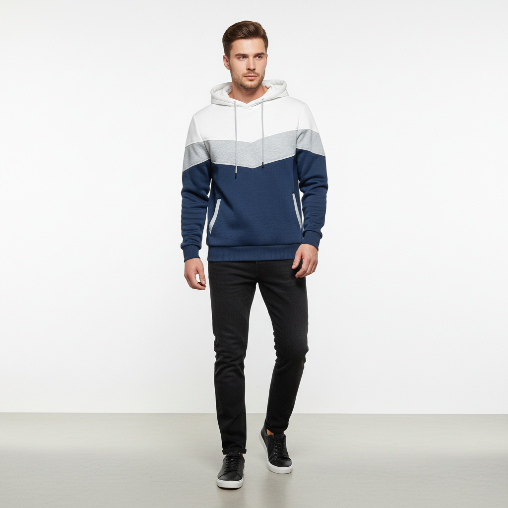 Stylish men's long sleeve cotton blend hoodie from Timo, a fall fashion essential for cool weather.