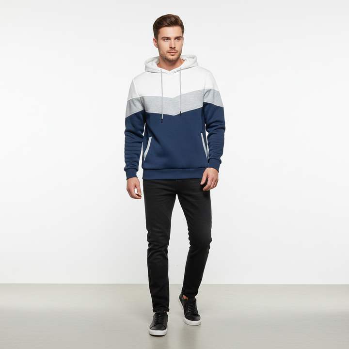 Stylish men's long sleeve cotton blend hoodie from Timo, a fall fashion essential for cool weather.