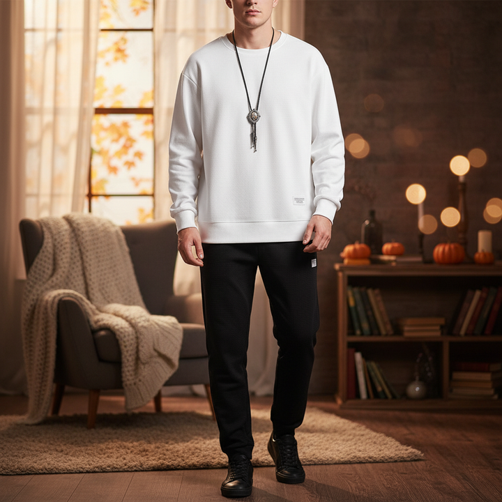 Men's cozy cotton blend tracksuit set in black, perfect for loungewear or casual autumn wear