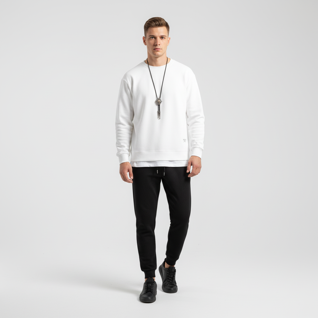 Sporty men's black tracksuit with zipper jacket and jogger pants, comfortable casual set