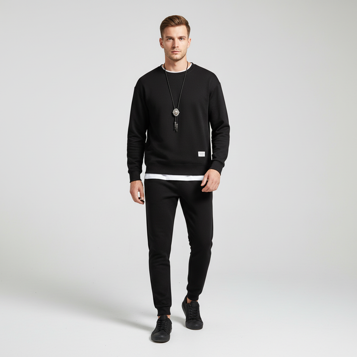Stylish black men's tracksuit set, versatile cotton blend loungewear for men's fashion
