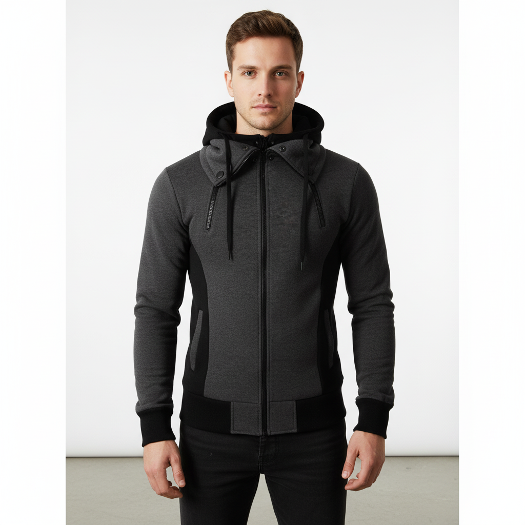 Stylish men's outerwear: a warm fleece hoodie for winter & autumn