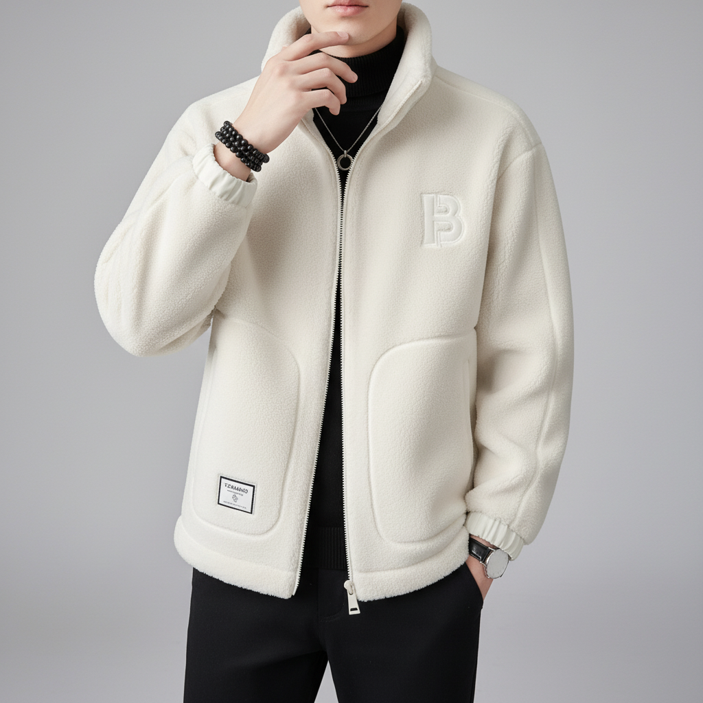 Stylish men's fleece jacket, Lennard, with high collar. Essential outerwear for cold weather.