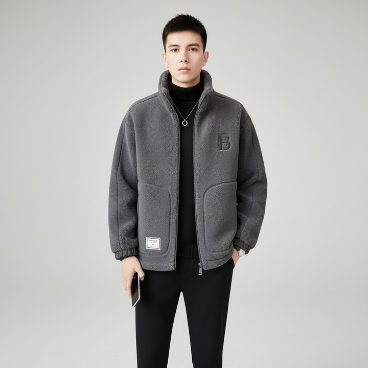 Men's lightweight Lennard fleece jacket, high collar, in a dark shade. Great for autumn and winter.