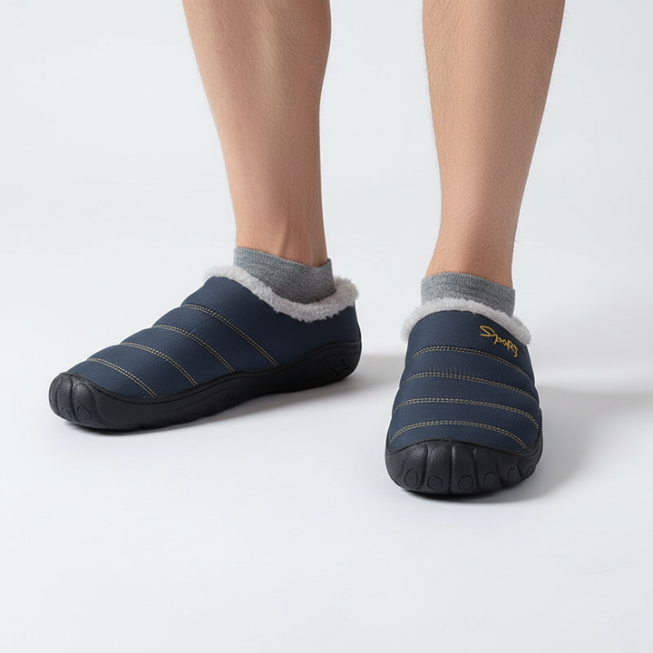 Men's winter wear: brown fleece-lined house slippers with a plush interior and robust sole
