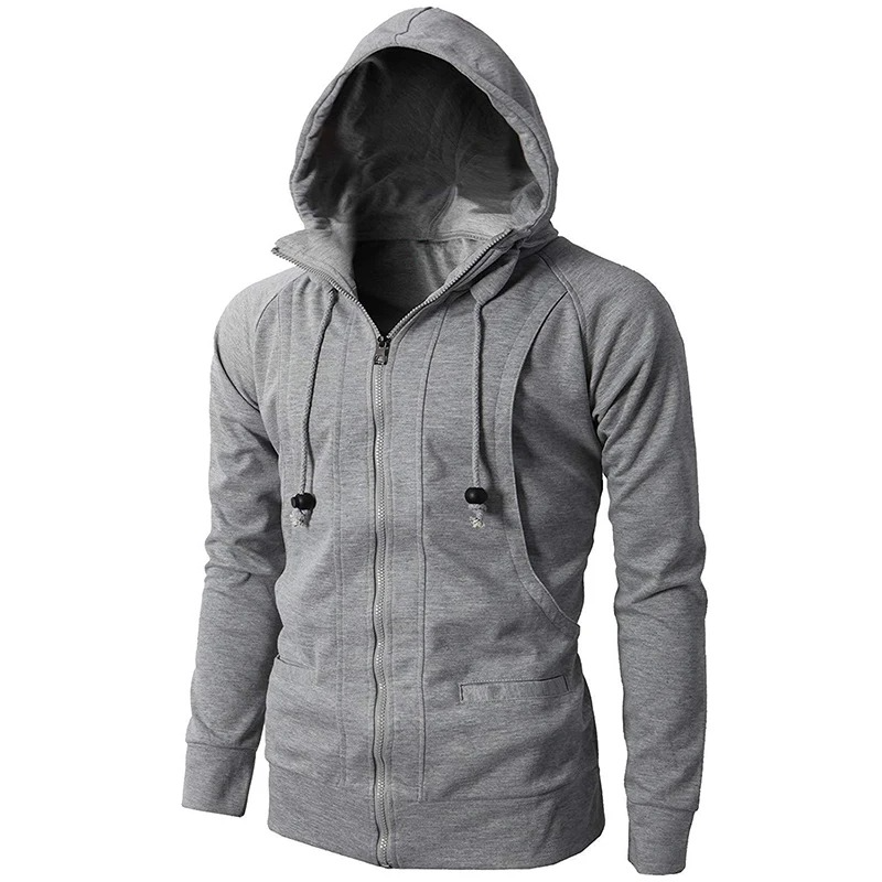 Men's cozy full-zip hoodie in grey, perfect for everyday comfort & casual layering.