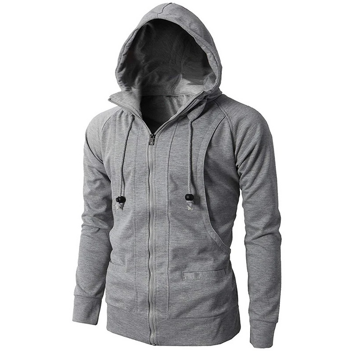 Men's cozy full-zip hoodie in grey, perfect for everyday comfort & casual layering.