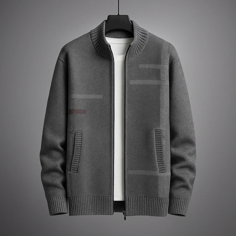 Stylish men's full-zip jacket; a warm, cozy outerwear piece with a sleek design for casual layering.