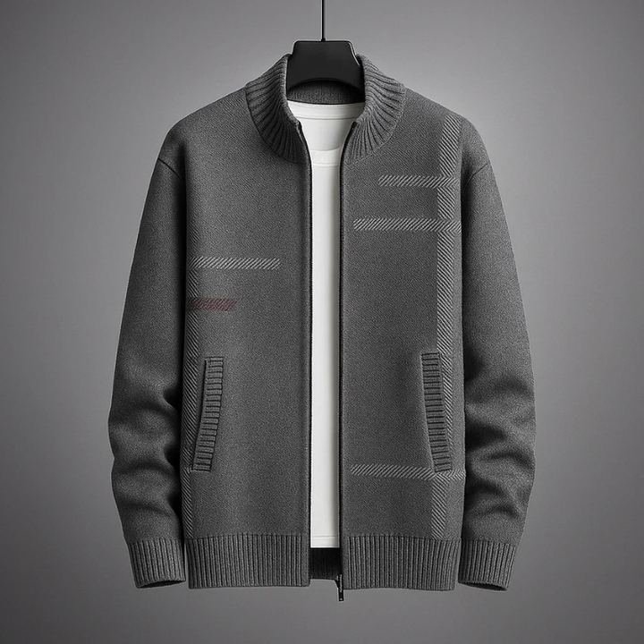 Stylish men's full-zip jacket; a warm, cozy outerwear piece with a sleek design for casual layering.