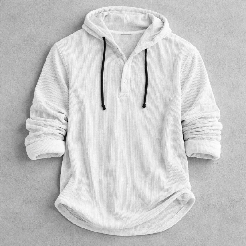 Men's stylish Henley hoodie, a comfortable & warm casual wear layering piece for winter.