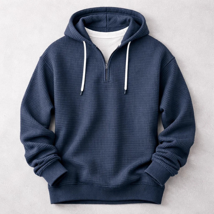 Men's cozy Henley pullover hoodie in a tailored fit, perfect for casual everyday style and layering.