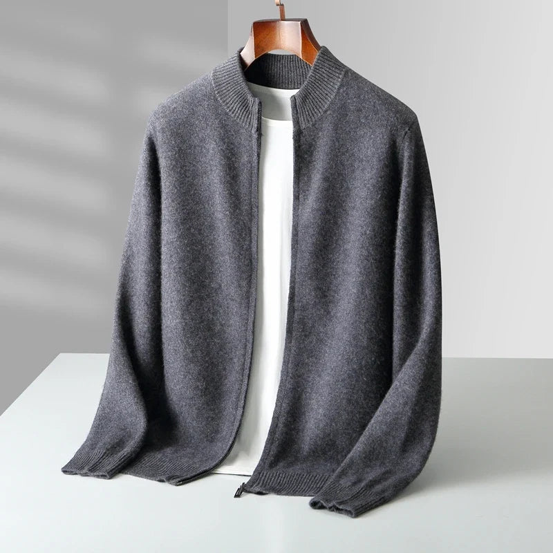 Versatile men's knit cardigan sweater, offering cozy comfort and stylish outerwear for cold weather fashion.
