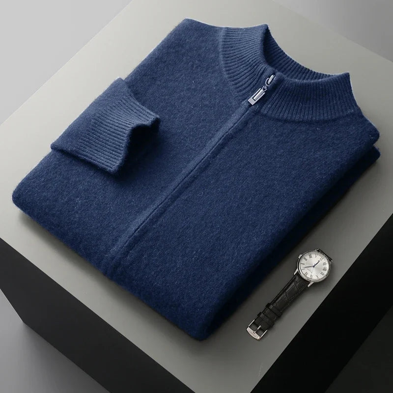 Men's casual knit cardigan, a comfortable and soft button-front sweater, essential for cozy winter fashion.