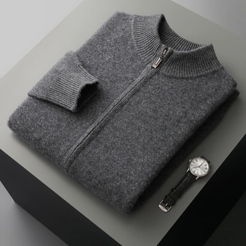 Cozy knit men's cardigan sweater, soft outerwear perfect for layering and creating comfortable winter looks.