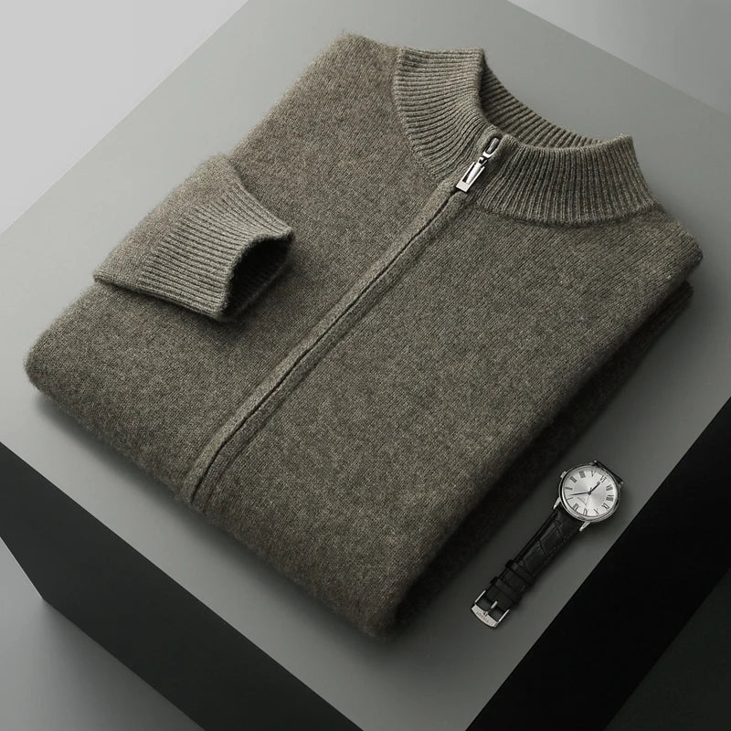 Fashionable men's knit cardigan, a button-front cozy sweater designed for warmth and casual winter wear.