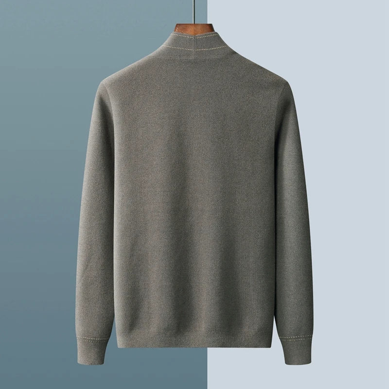 Navy blue men's cozy long knit cardigan, providing warmth & sophisticated layering for men's apparel.