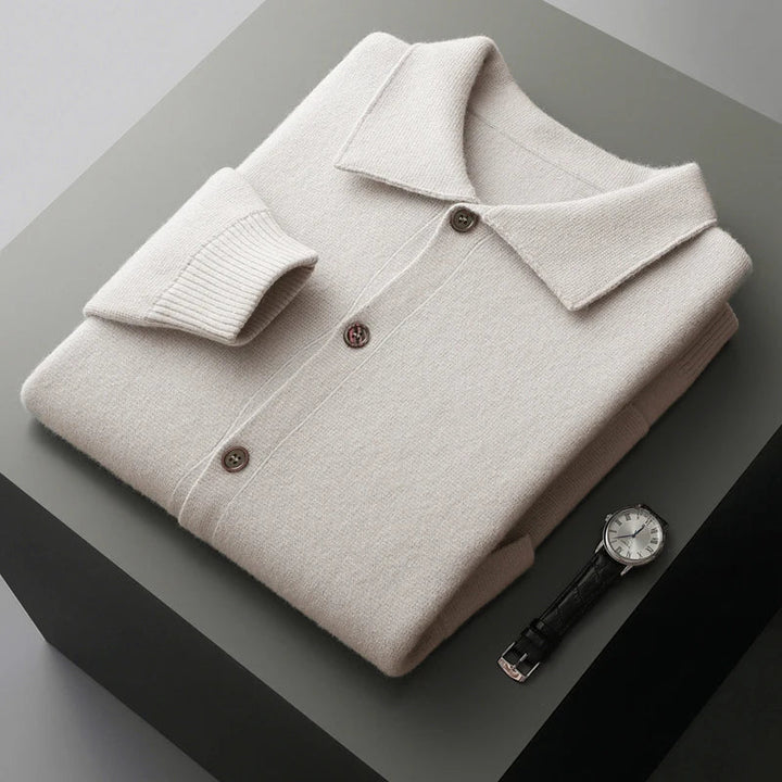 Men's warm Rama long-sleeve cardigan sweater, ideal for stylish layering over shirts during fall & winter.