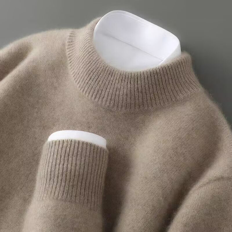 Men's cozy mock neck pullover sweater in a soft knit, perfect for stylish fall & winter layering.