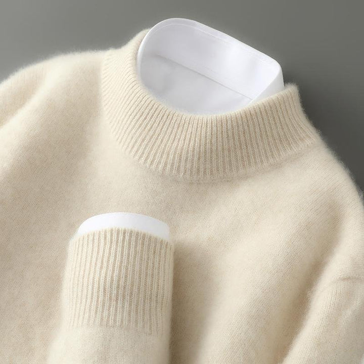 Stylish men's mock neck pullover sweater. A versatile long-sleeve top for fall outfits & winter menswear.