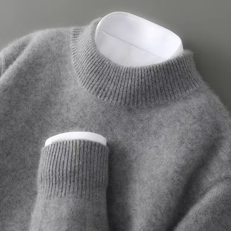 Elegant yet casual men's long sleeve mock neck pullover sweater, a stylish choice for fall and winter.