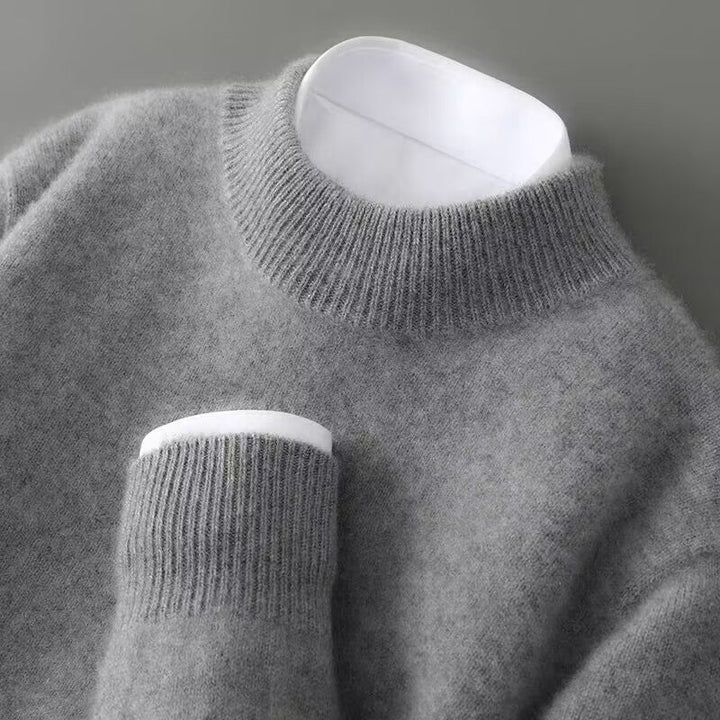 Elegant yet casual men's long sleeve mock neck pullover sweater, a stylish choice for fall and winter.