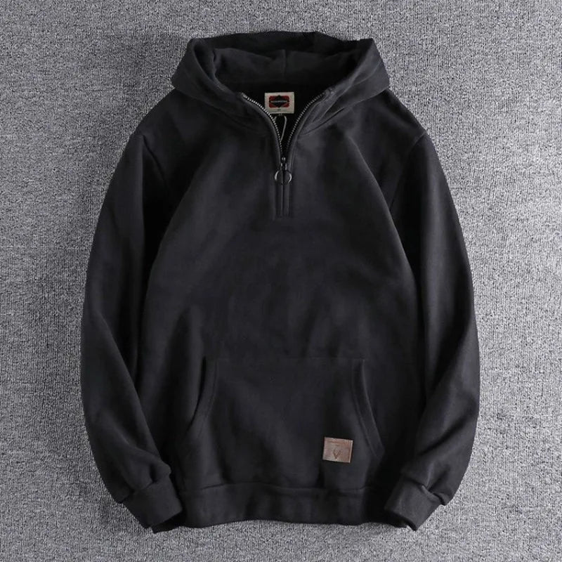 Soft & cozy men's quarter-zip hoodie, relaxed fit pullover for ultimate comfort in men's fashion.
