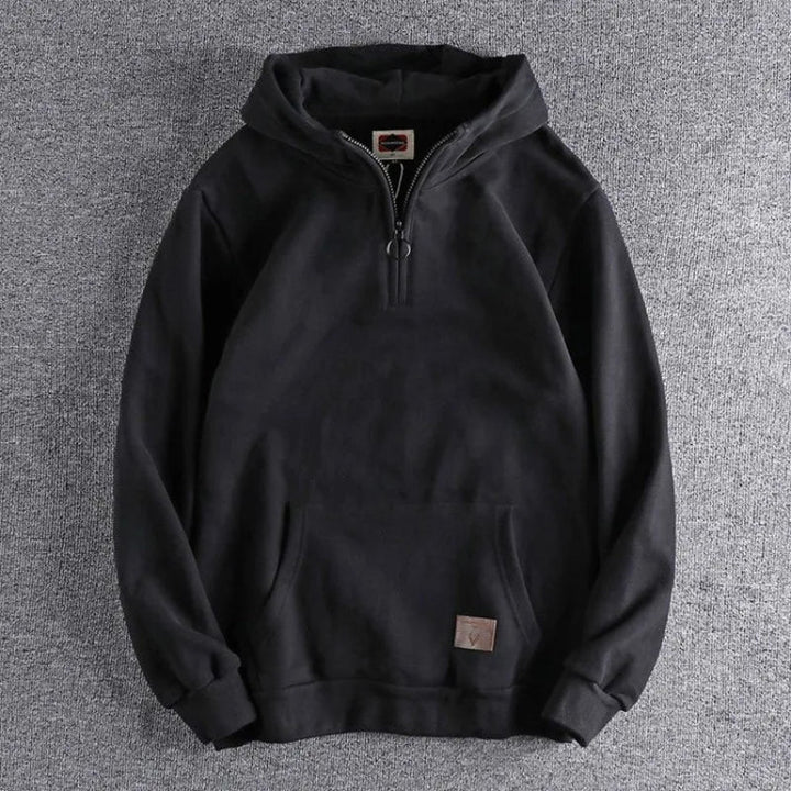 Soft & cozy men's quarter-zip hoodie, relaxed fit pullover for ultimate comfort in men's fashion.