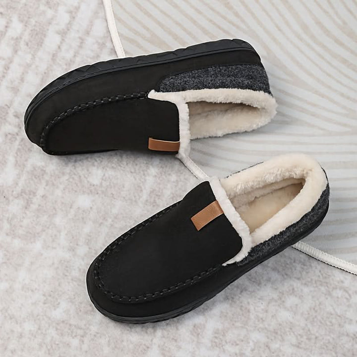 Men's cozy slip-on house shoes in a warm brown color, perfect for ultimate indoor comfort and relaxation.