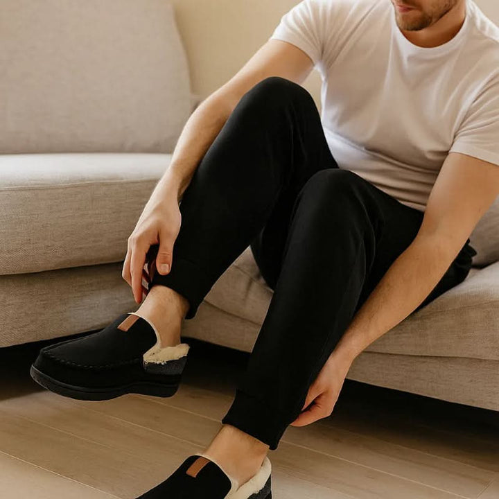 Stylish men's cozy loafers, slip-on design for ultimate home comfort, fall footwear, and indoor coziness.