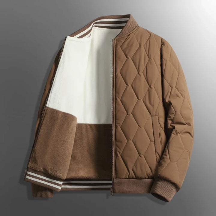 Men's cozy winter jacket with a stylish ribbed collar. Perfect warm outerwear for cold weather and everyday comfort.
