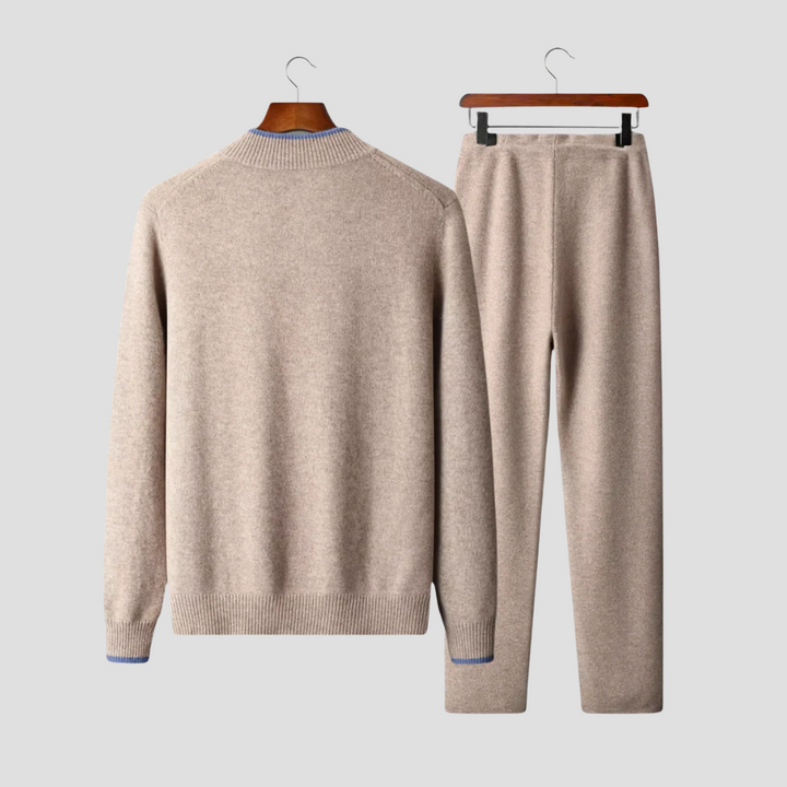 Comfortable men's relaxed fit 2-piece lounge set in soft cozy fabric, ideal for home wear.