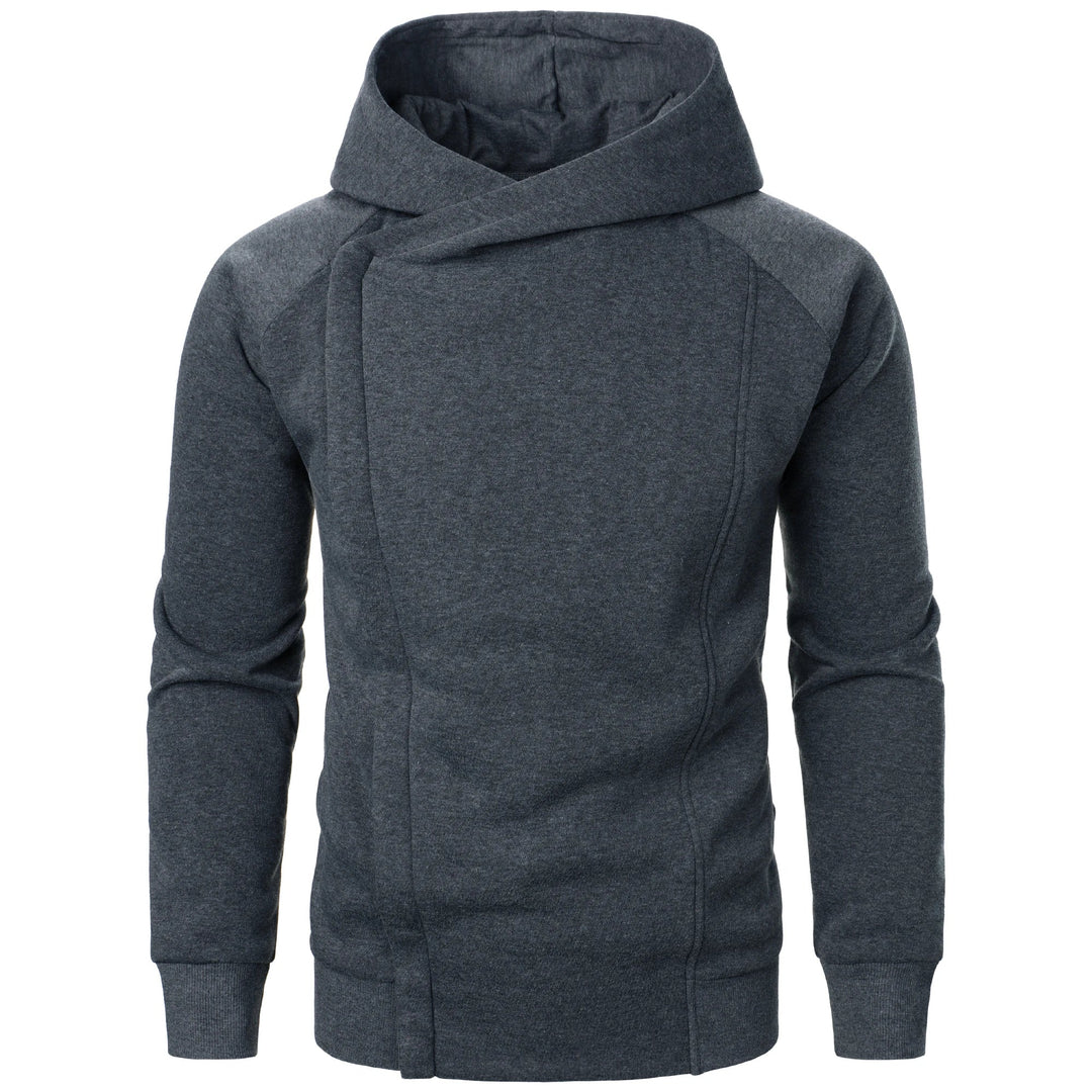 Gray men's slim-fit crossover zip hoodie, perfect for urban and athletic casual wear.