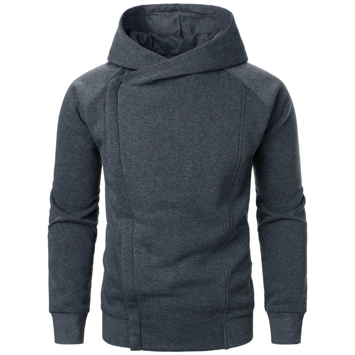 Gray men's slim-fit crossover zip hoodie, perfect for urban and athletic casual wear.