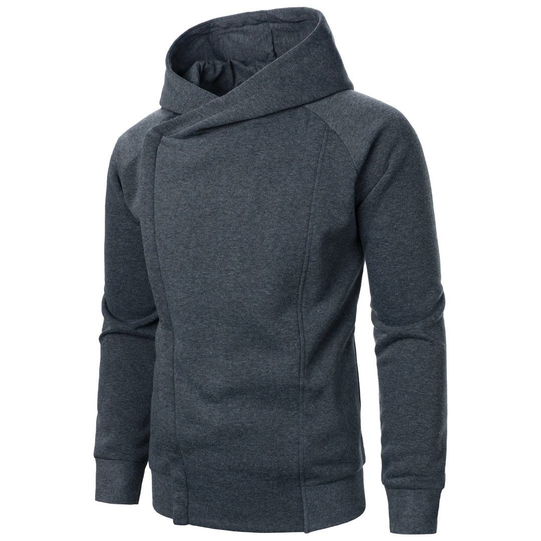 Navy men's crossover zip hoodie, a modern urban jacket for athletic and casual style.